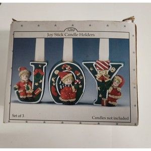 JOY Candle Stick Holders Taper Christmas Set of 3 Scotts Holiday Santa Children